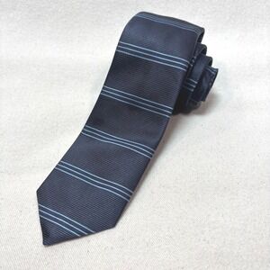 BOSS Hugo Boss Tailored Silk Tie Navy Blue Light Blue Stripe Hand Made in Italy